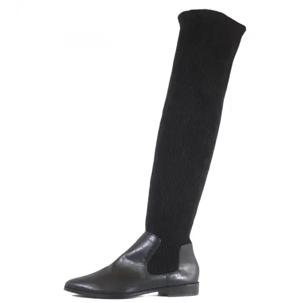 Mixed Material Sock Stretch Knee High Boots