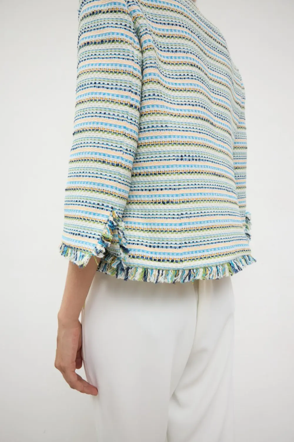 Cotton Striped Three-Quarter Sleeve Jacket