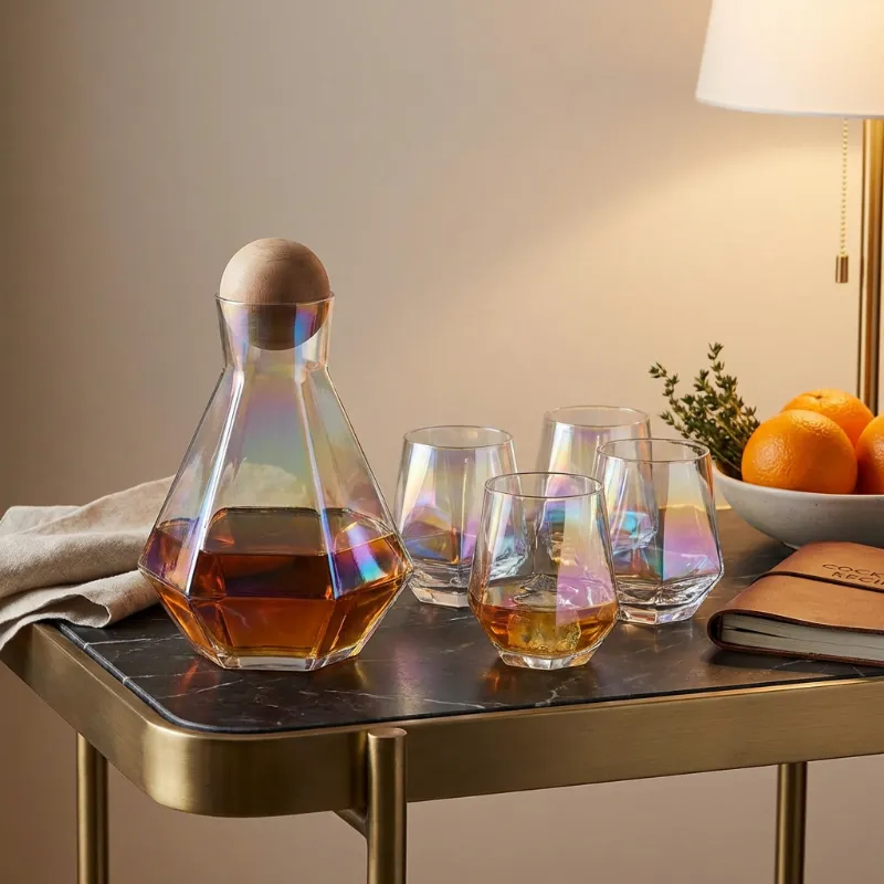 Modern Faceted Glass Decanter And Tumbler Set