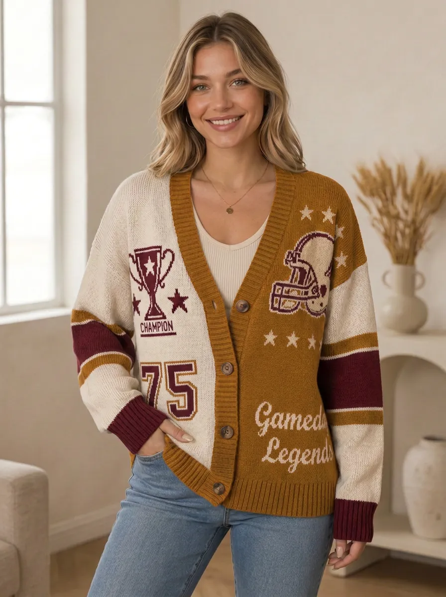 Women's Gridiron Helmet Ball Game Day Knit Cardigan