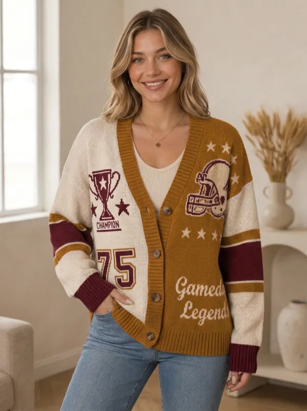 Women's Gridiron Helmet Ball Game Day Knit Cardigan