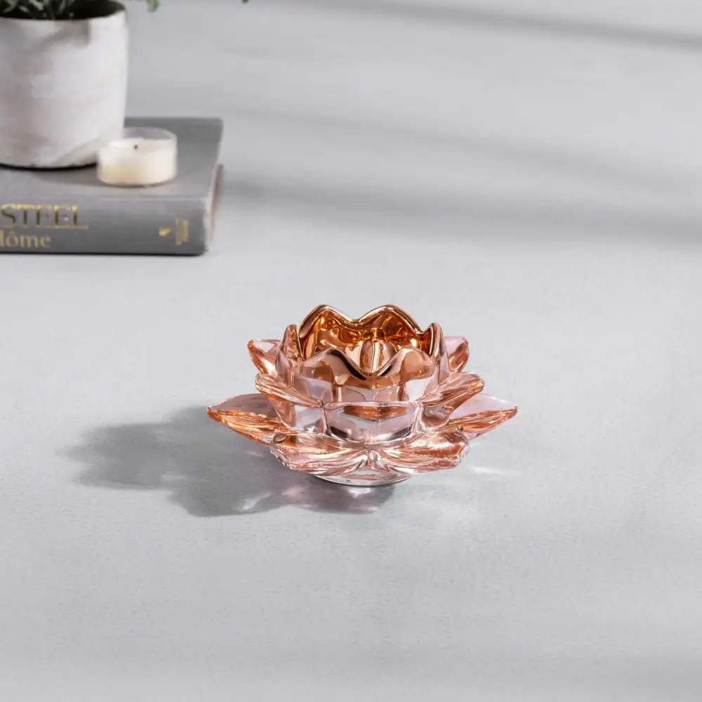 Pink Glass Tealight Holder With Reflective Interior