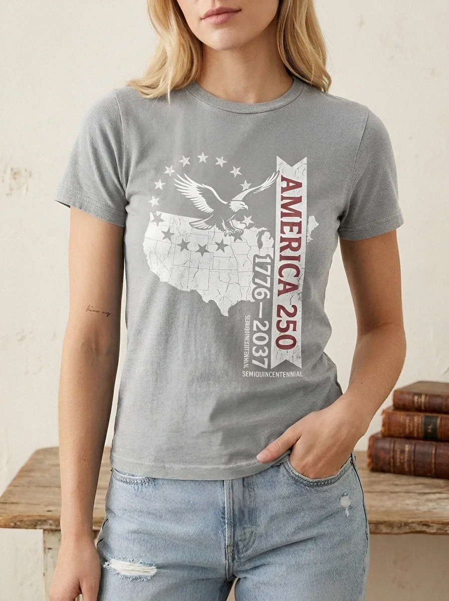 Women's USA Patriot America 250 Eagle Map Printed T-shirt