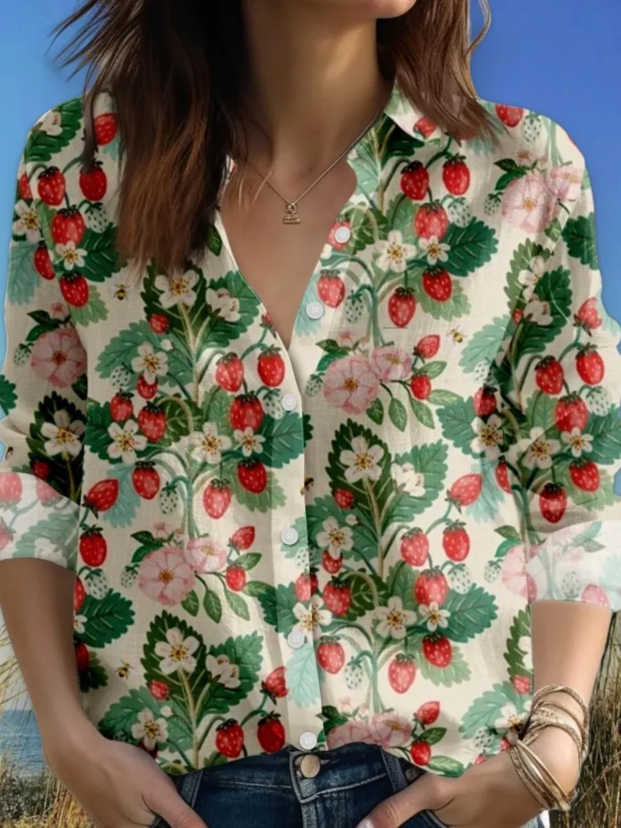 Strawberry Print Button Up Shirt