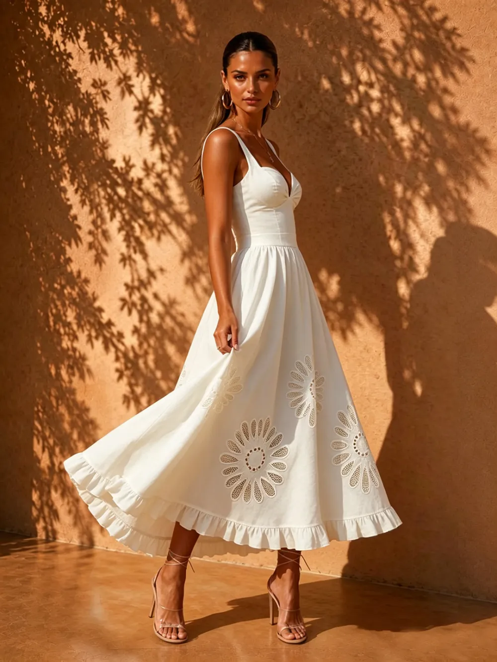 Liliana Camisole Hollow-Out Midi Dress In White