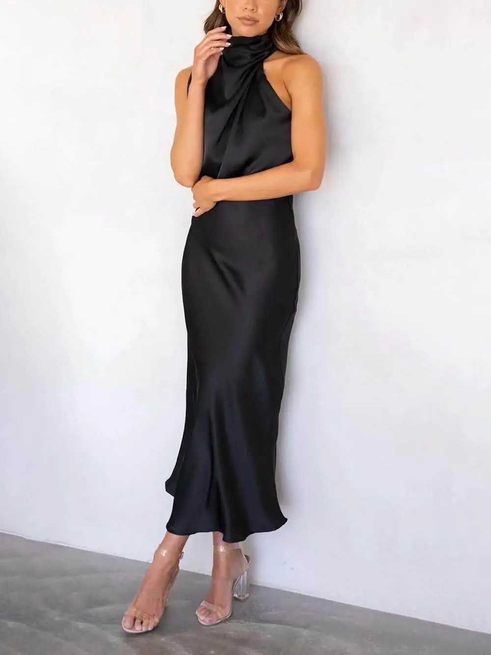 Bridesmaid Sleeveless High Neck Dresses Midi Dress
