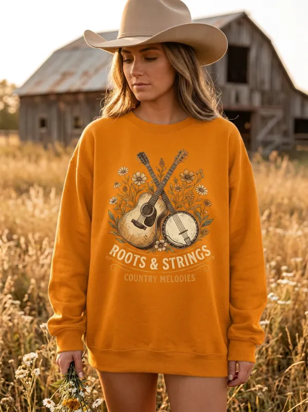 Banjo Guitar Floral Country Music Crewneck Sweatshirt