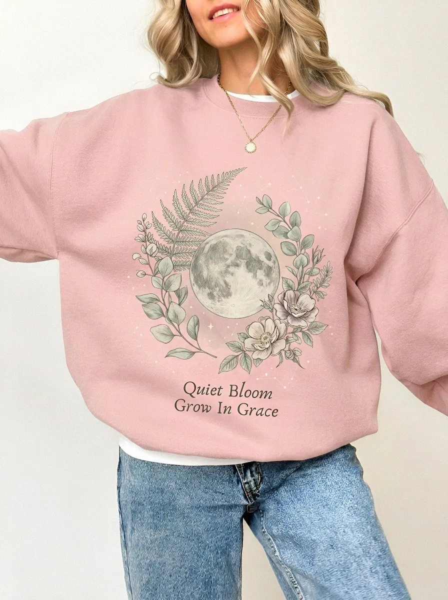 Women's Celestial Moon Floral Quiet Bloom Printed Sweatshirt