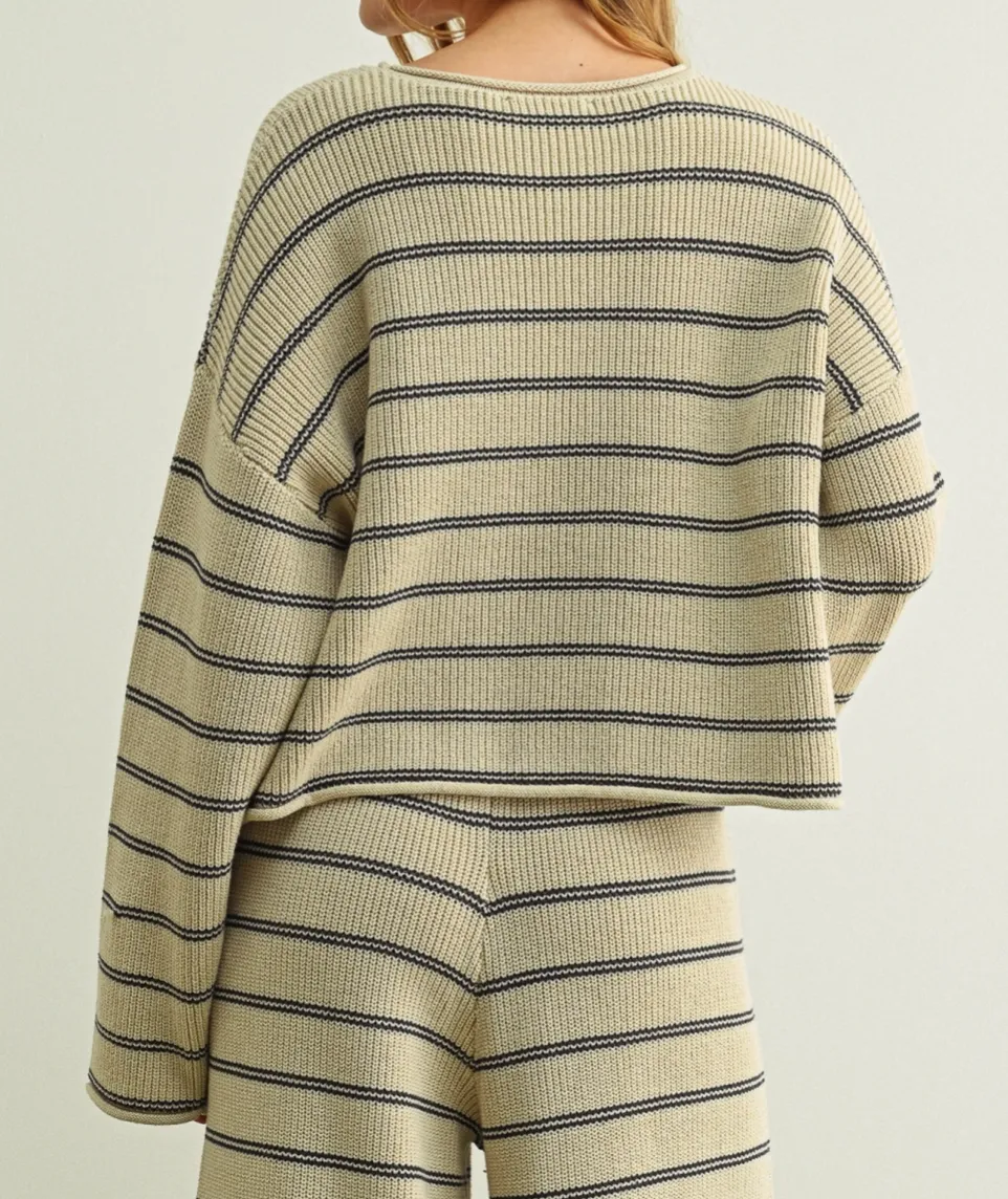Striped Pattern Long Sleeve Sweater Top