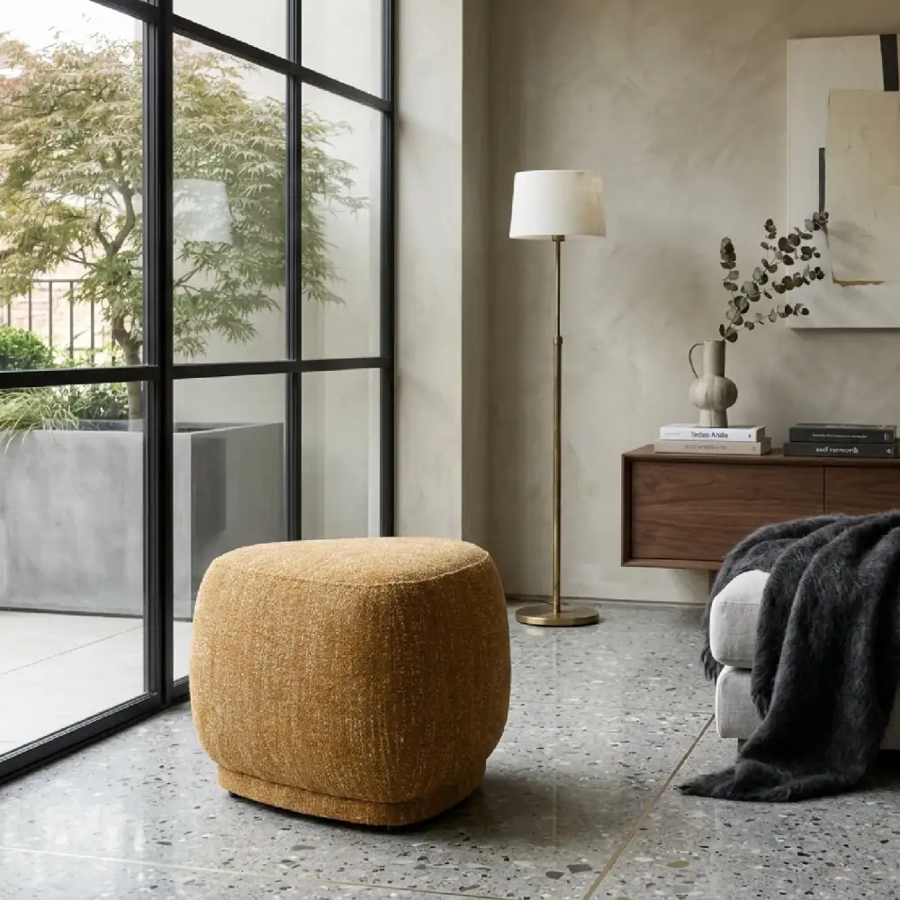 Fluted Textured Upholstered Ottoman