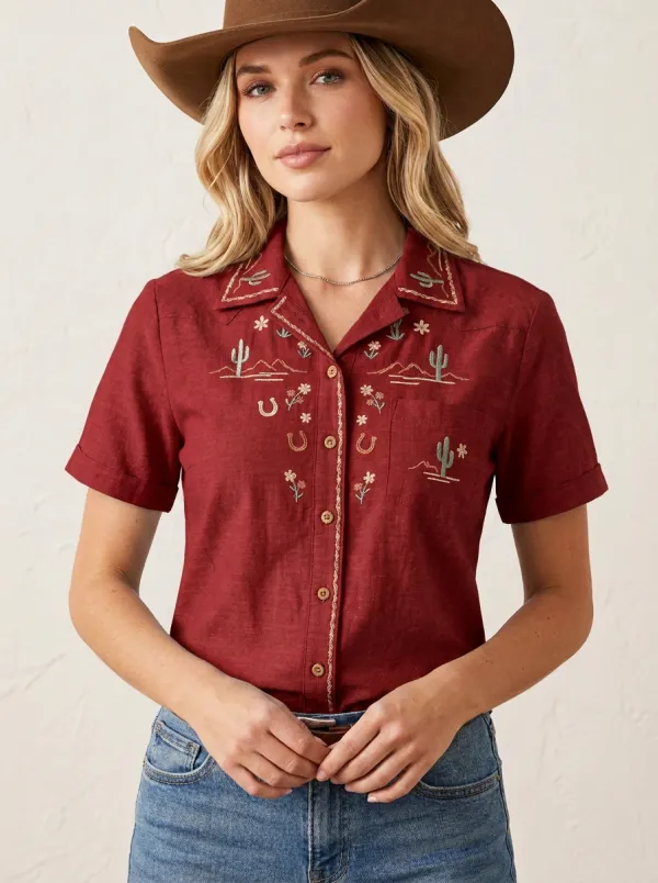 Western Cactus Cowboy Western Short Sleeve Shirt