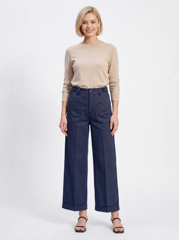 Women's Casual Herringbone Pattern Wide Leg Printed Trousers