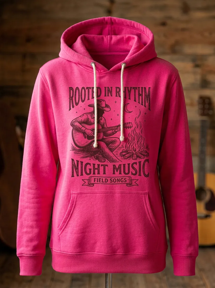 Country Music Cowboy Guitar Campfire Pullover Hoodie