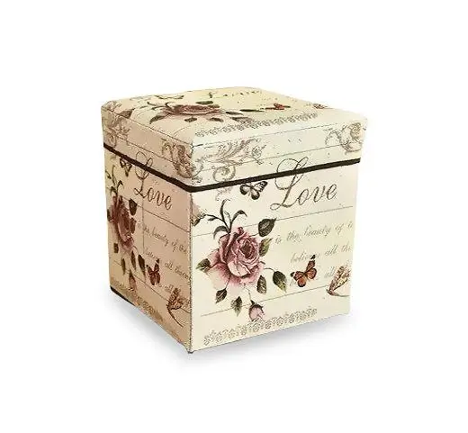 Classic Lidded Square Polyester Fabric Ottoman Laundry Hamper