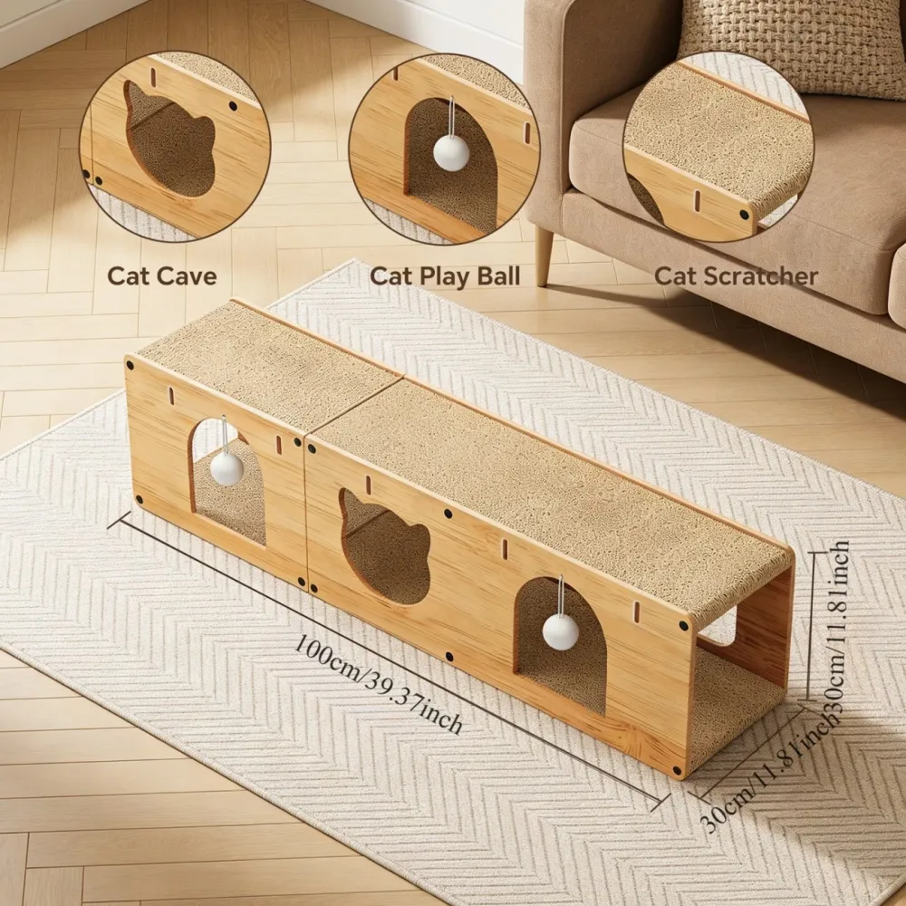 Wooden Cat Play Tunnel