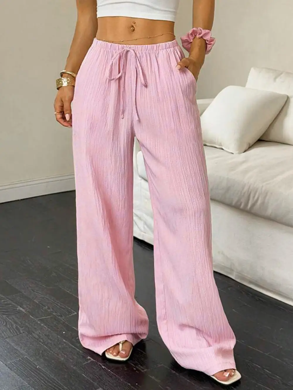 Relaxed Tied Wide Leg Pants
