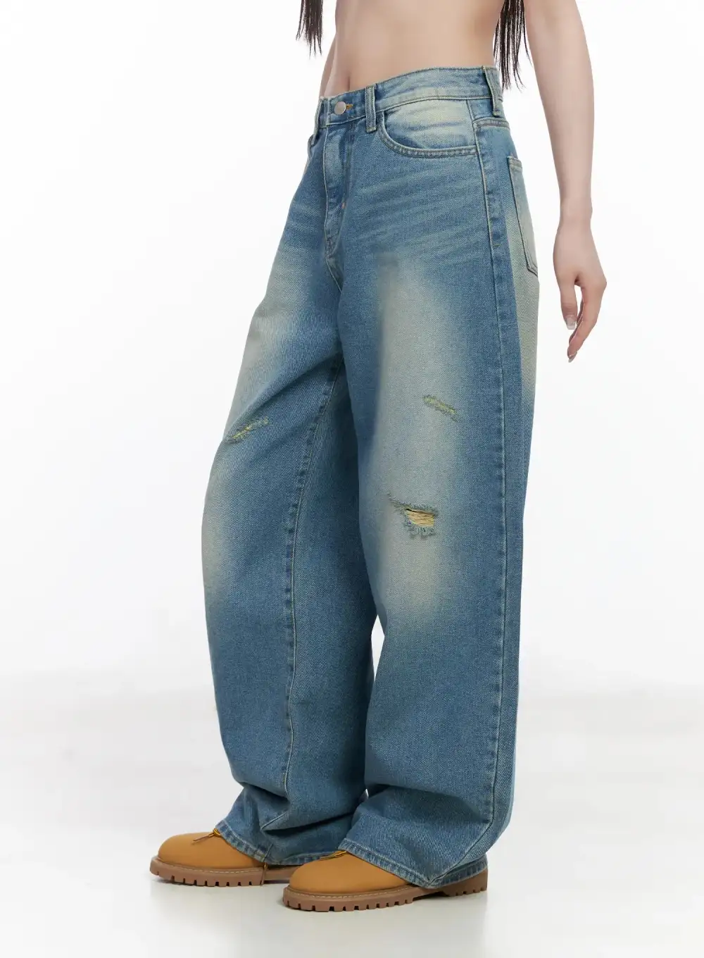 Distressed Contemporary Wide Leg Jeans