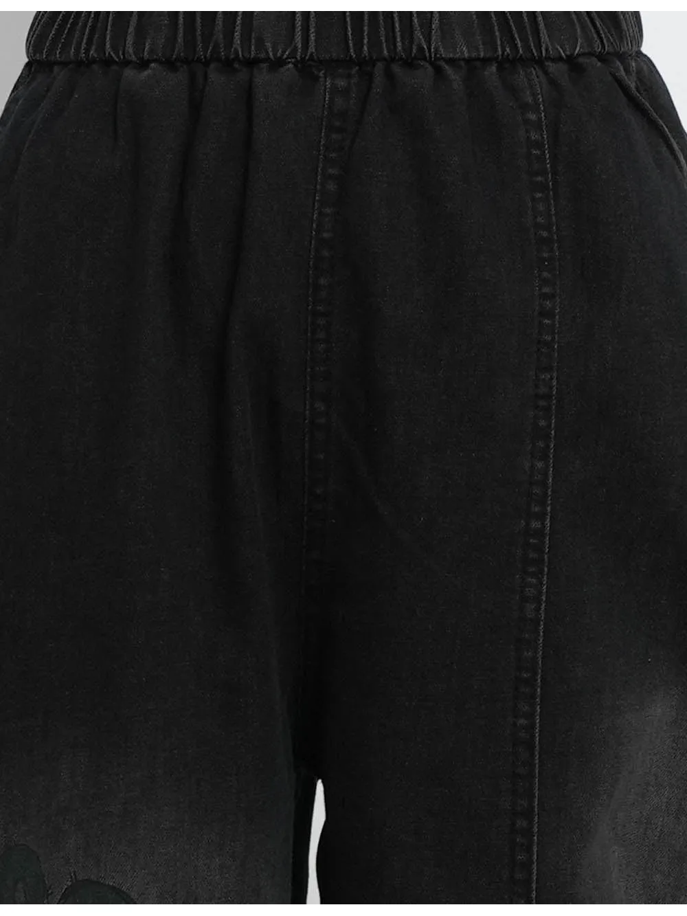 Letter Elastic Waist Distressed Barrel Leg Denim Pants