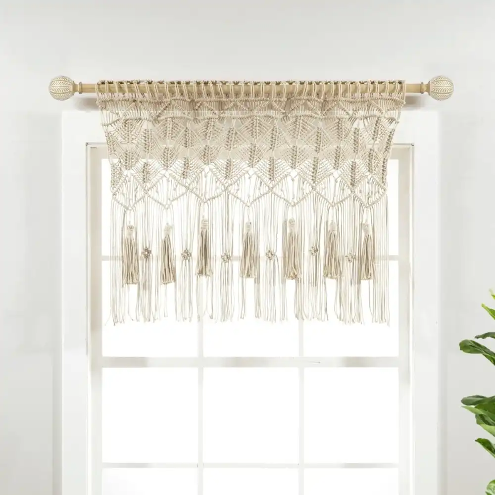 Farmhouse Cotton Light Filtering Rod Pocket Macrame Window Valance