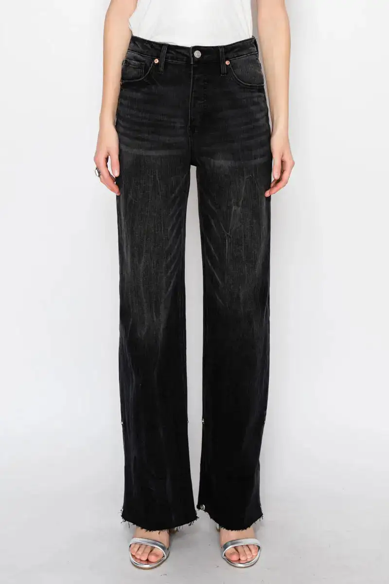 Tummy Control High Rise Vintage Style Wide Leg Cropped Everyday Denim Jeans