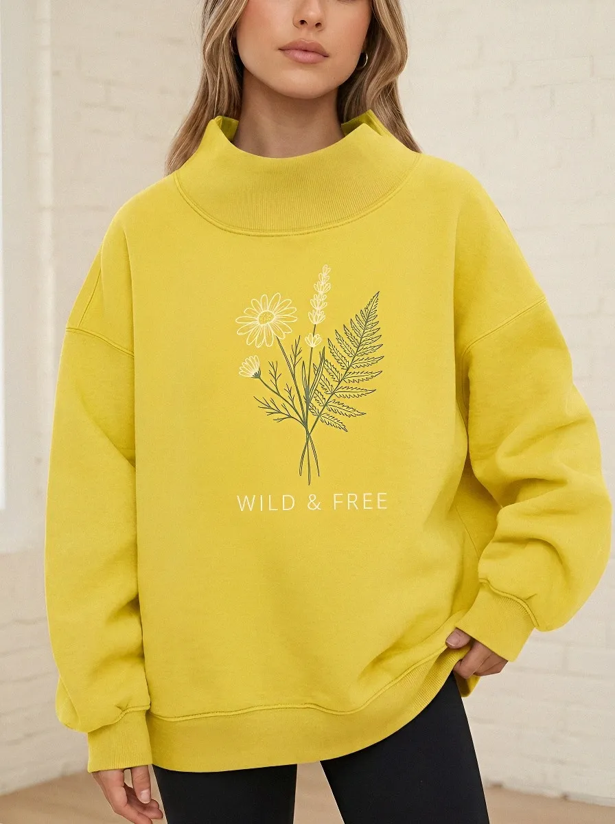 Women's  Botanical Daisy Fern Printed Sweatshirt