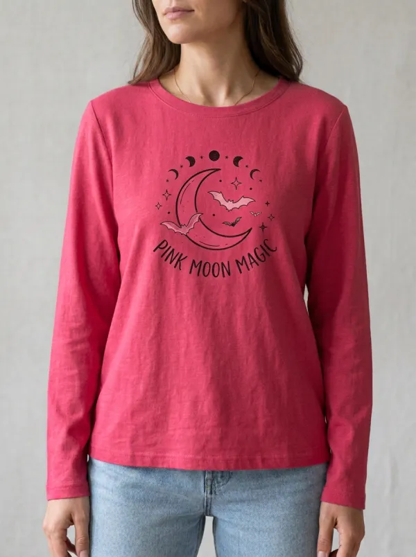 Moon Bat Magic Halloween Cotton Linen Long Sleeve Top