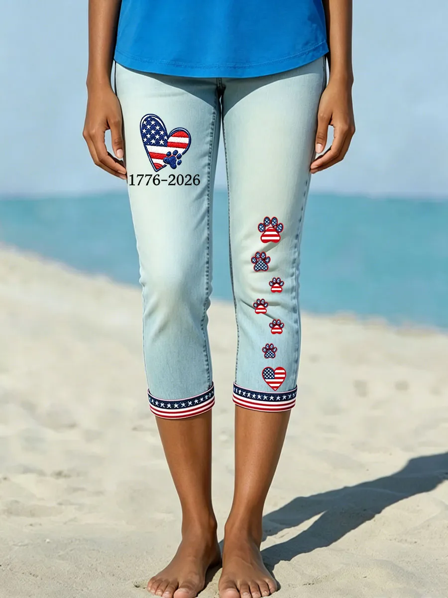 Women's American Paw Print Denim Pattern Leggings