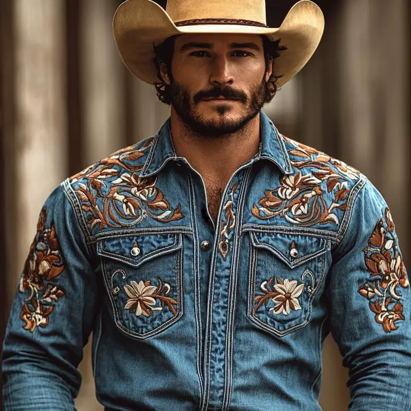 Embroidered Denim Utility Shirt