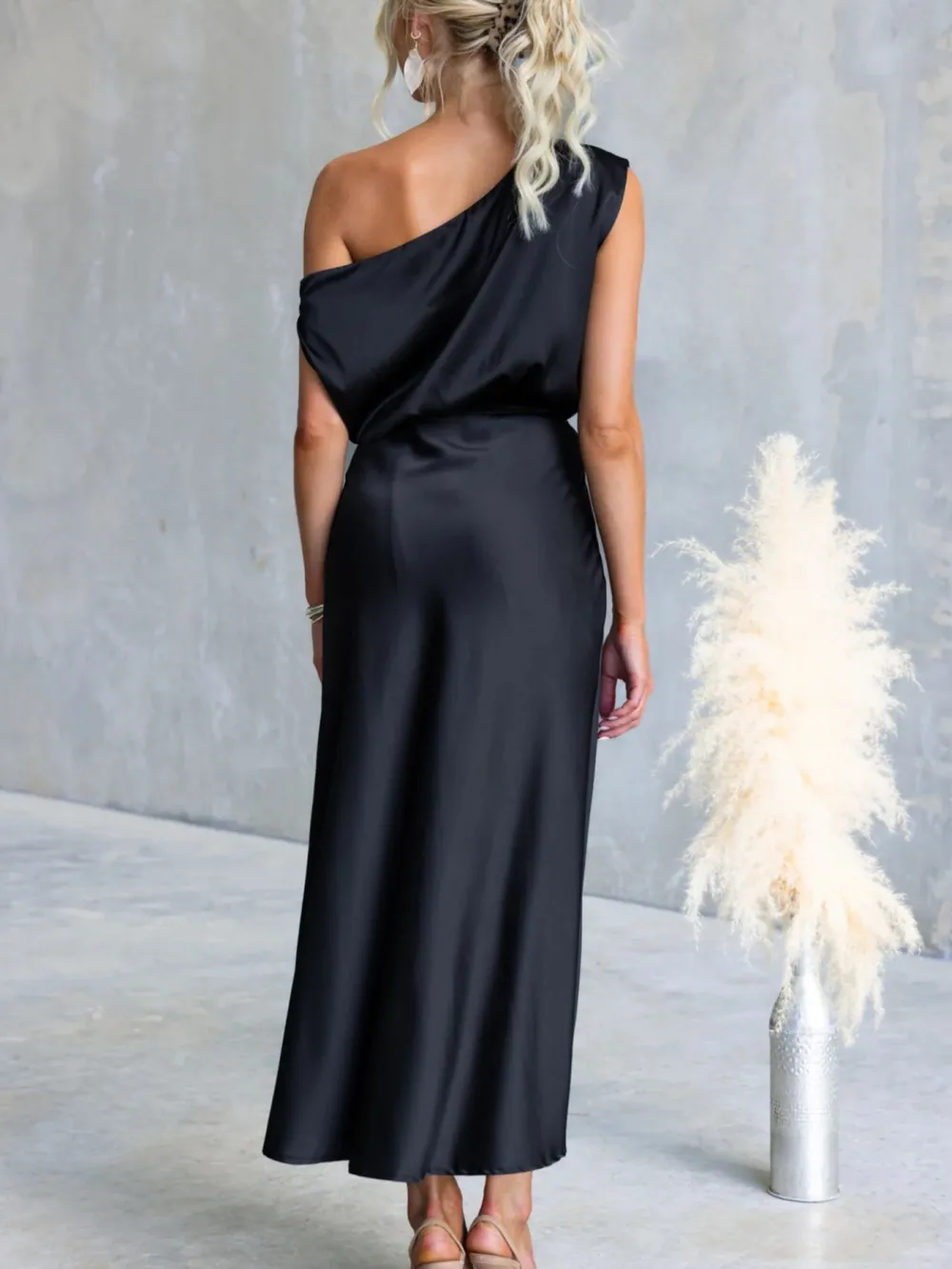 Classic One-Shoulder Midi Dress