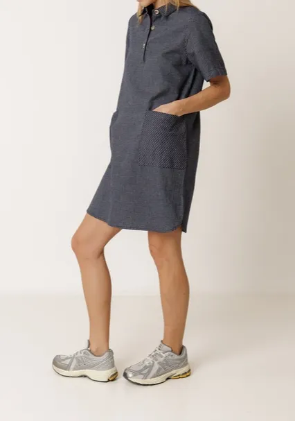Cotton Collared Button-Front Short Sleeve Dress