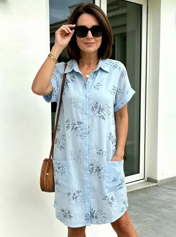 Women's Summer Vacation Floral Botanical Printed Shirt Dress