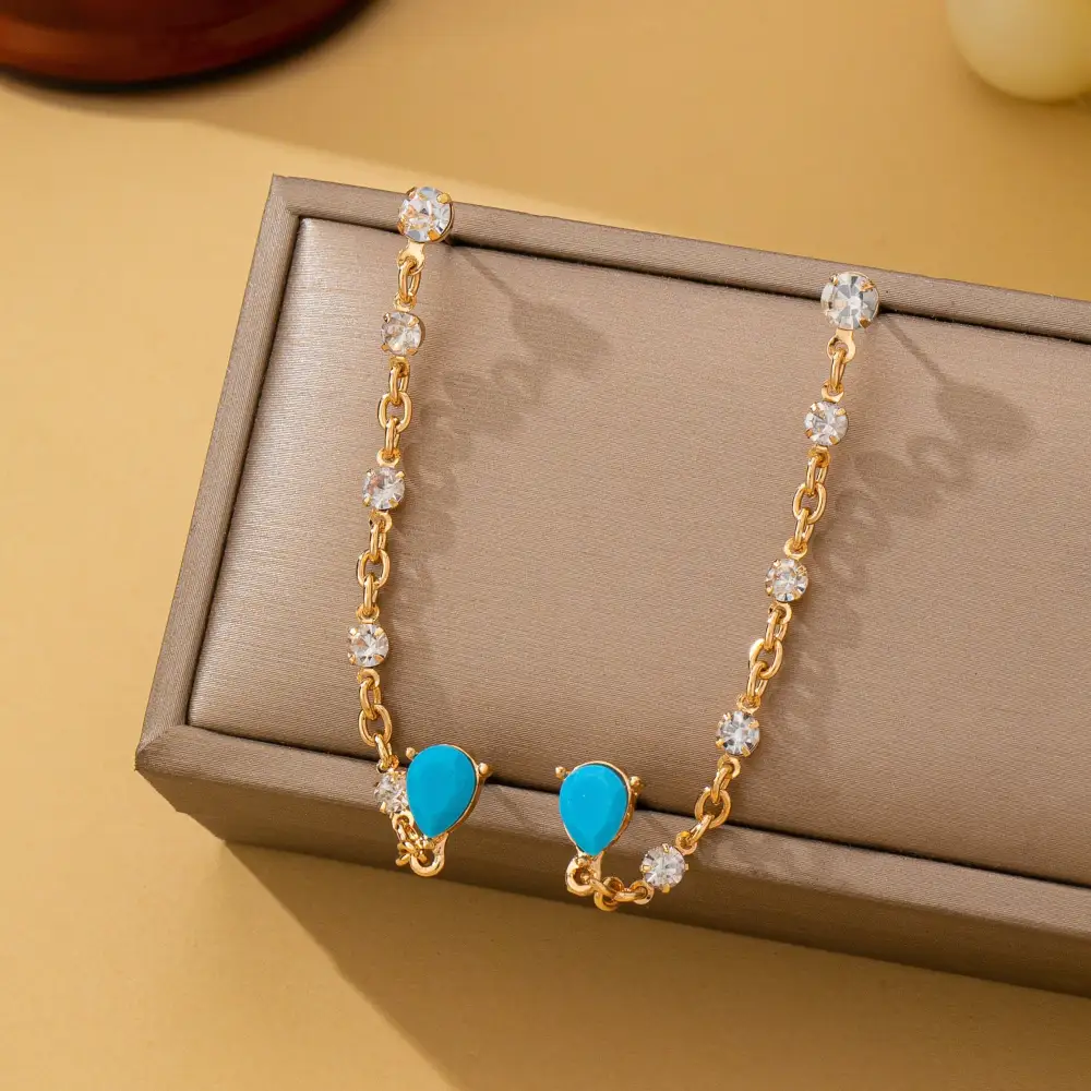 Turquoise Crystal Chain Loop arrings