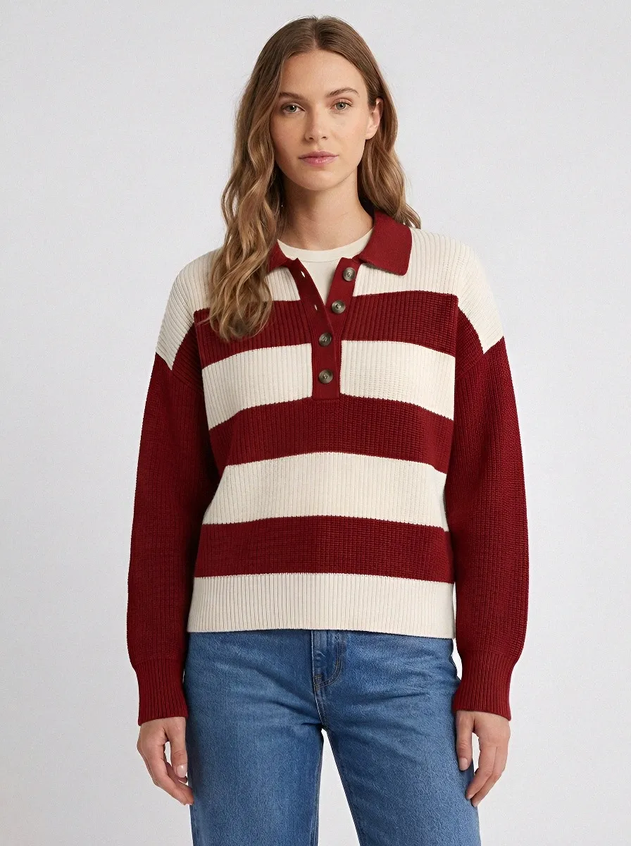 Everyday Rugby Striped Button Front Knit Cardigan