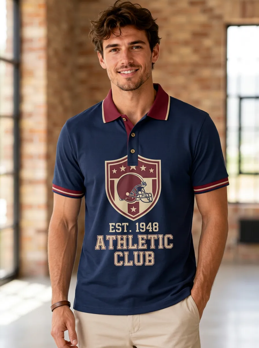 Men's Classic Gridiron Helmet Shield Polo Shirt