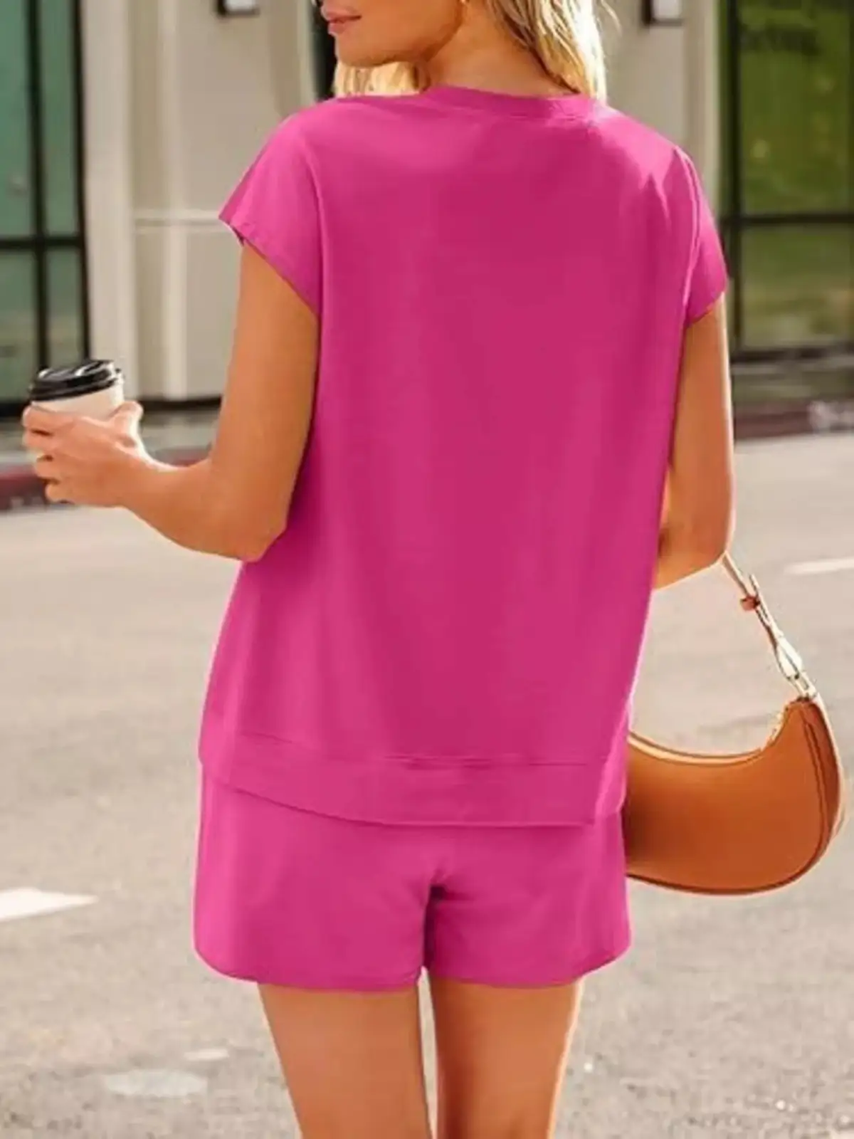 Button-Detail Pocketed Top and Shorts Matching Set