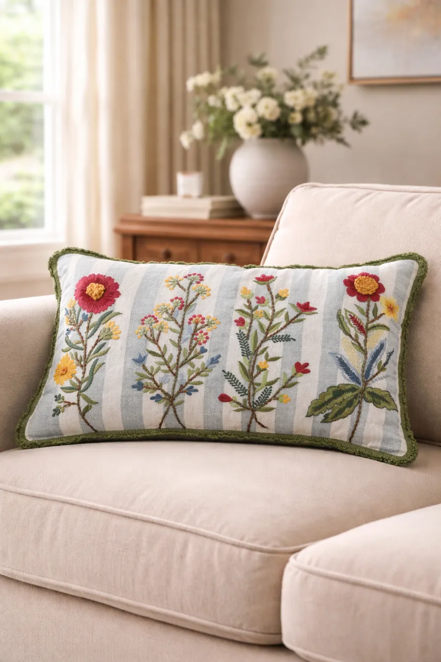 Striped Textured Cotton Lumbar Decorative Cushion Cover