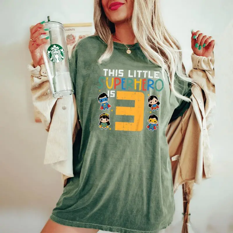This Little Superhero Is 3 3Rd Birthday Hero Bday Boys Girls Women's Oversized Comfort T-Shirt