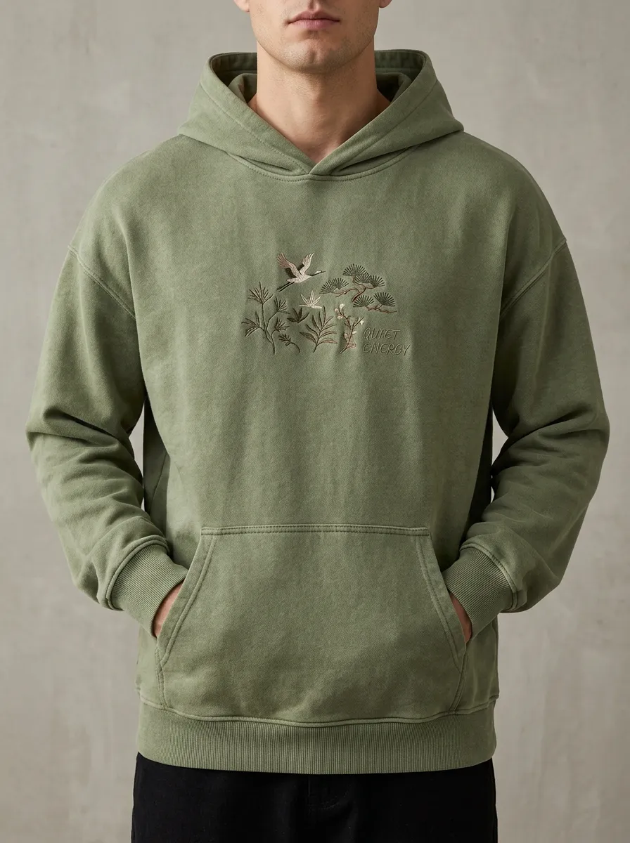 Men's Zen Nature Lover Crane Pine Print Hoodie
