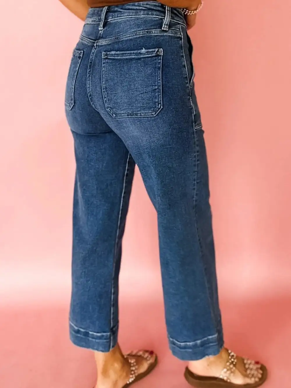 Cropped High Rise Wide Leg Jeans