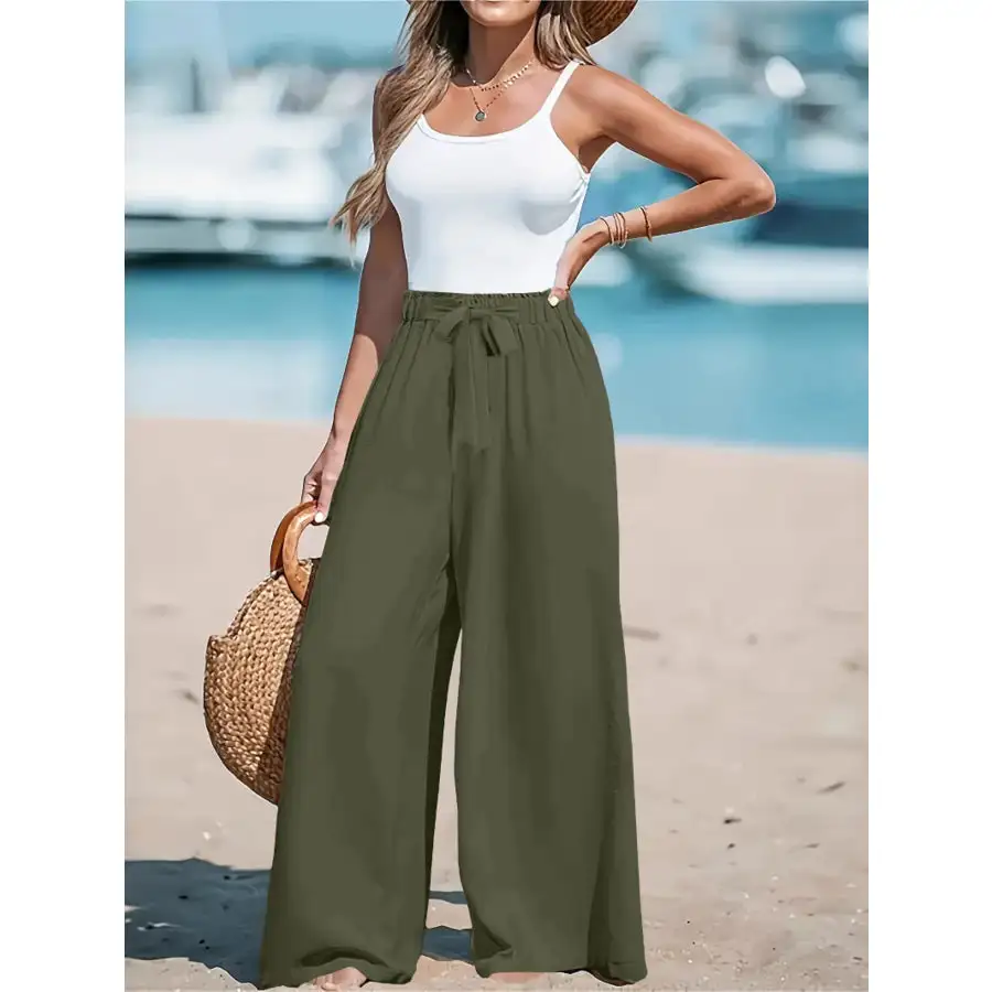 Full Size Drawstring Waist Wide Leg Pants Plus Size