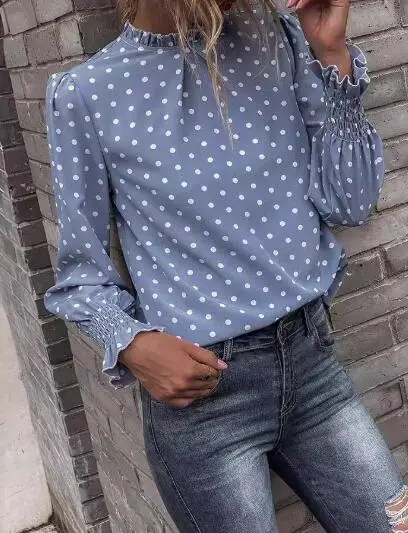 Polka Dot Lantern Sleeve Blouse
