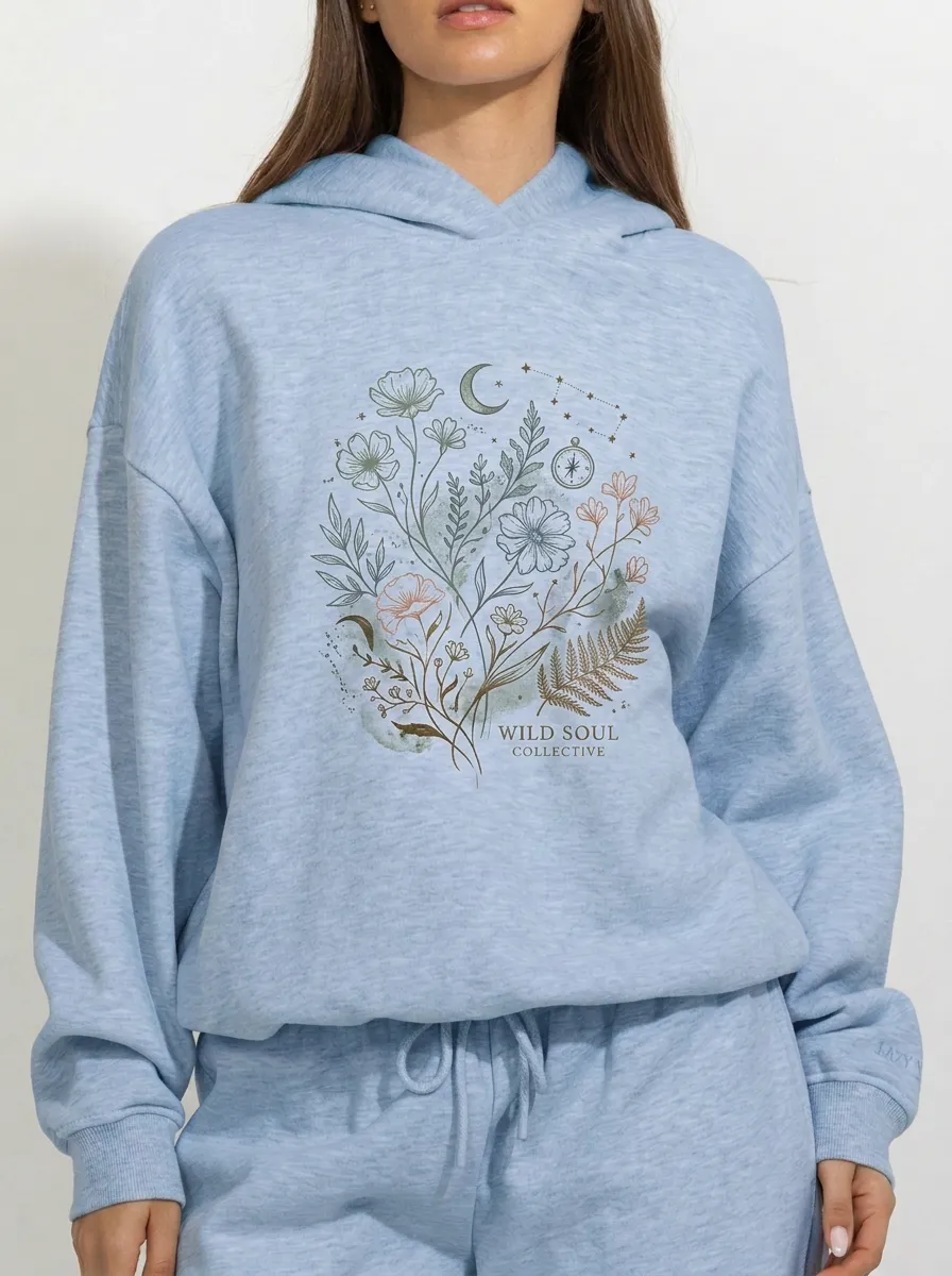 Women's Wild Soul Floral Moon Compass Printed Hoodie