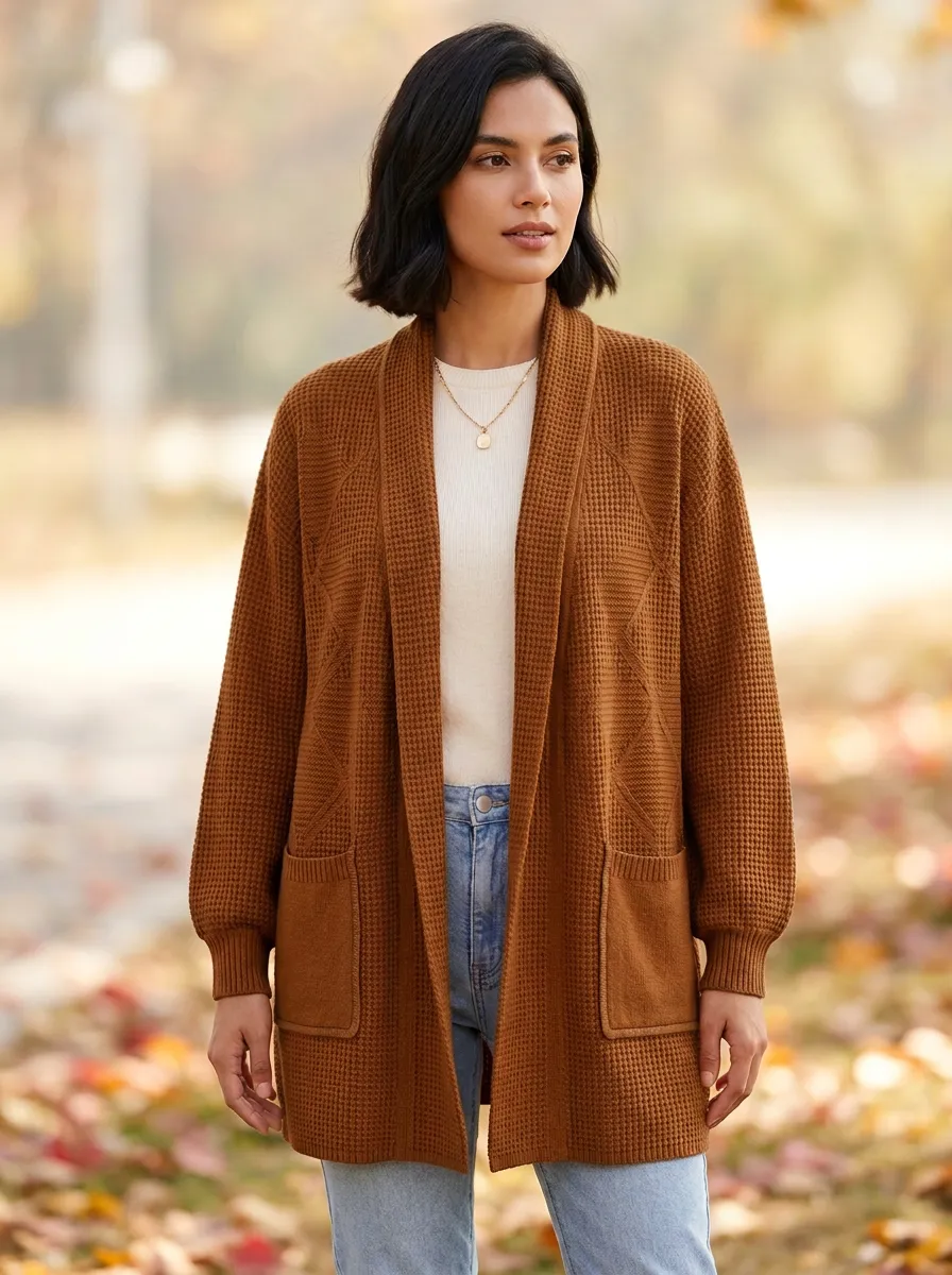 Refined Waffle-Knit Knit Cardigan