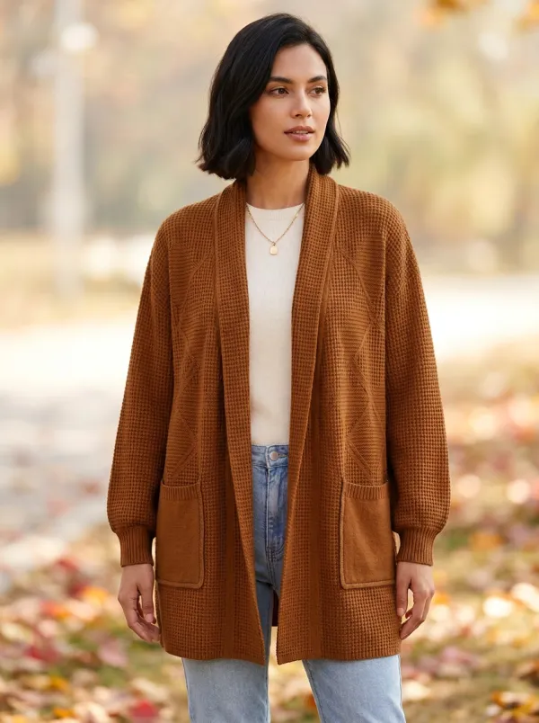 Refined Waffle-Knit Knit Cardigan