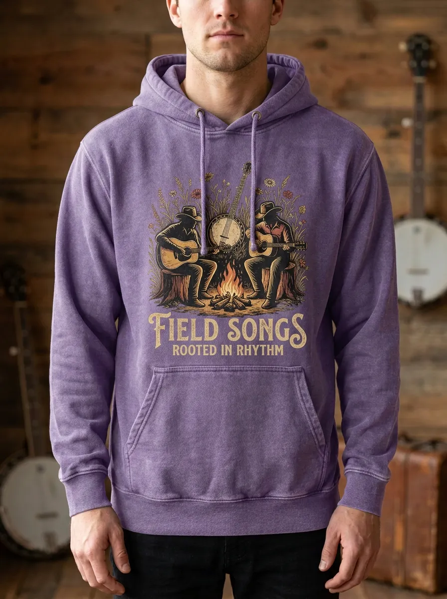 Guitar Banjo Campfire Men's Country Music Pullover Hoodie