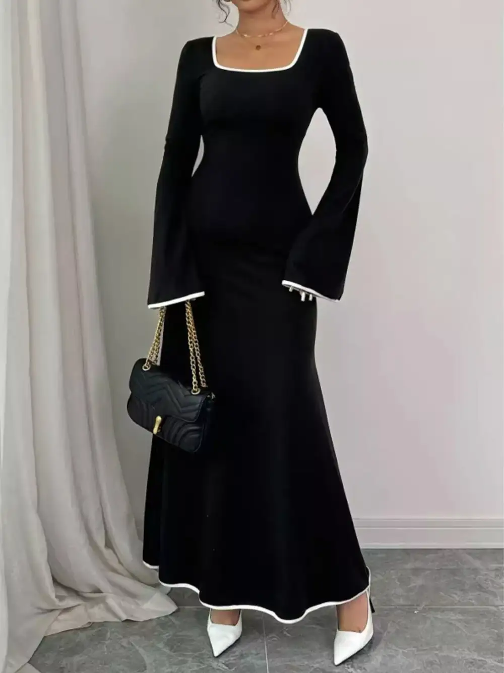 Relaxed Square Neck Flare Sleeve Maxi Dress