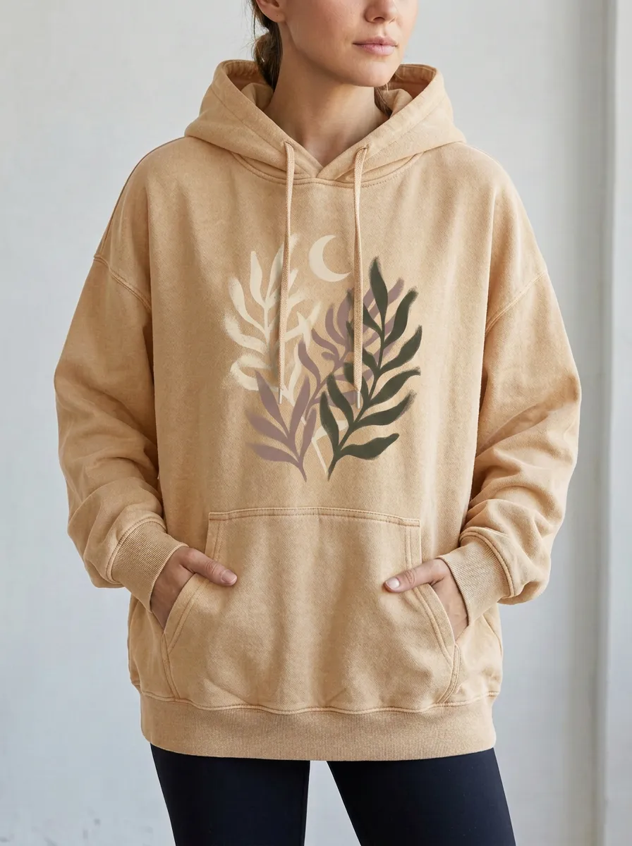 Boho Celestial Moon Botanical Hoodie