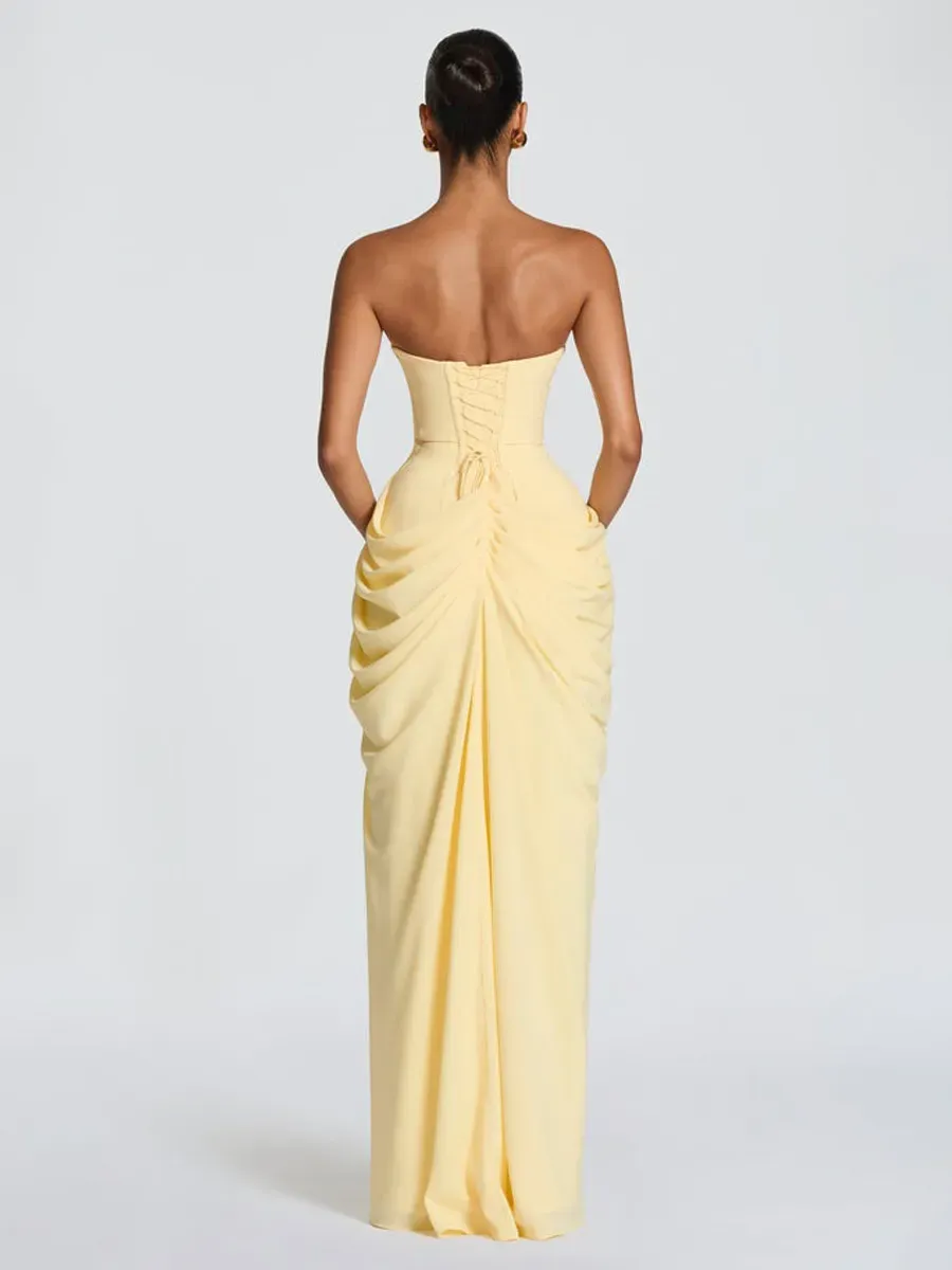 Giselle Ruched Slit Strapless Maxi Dress