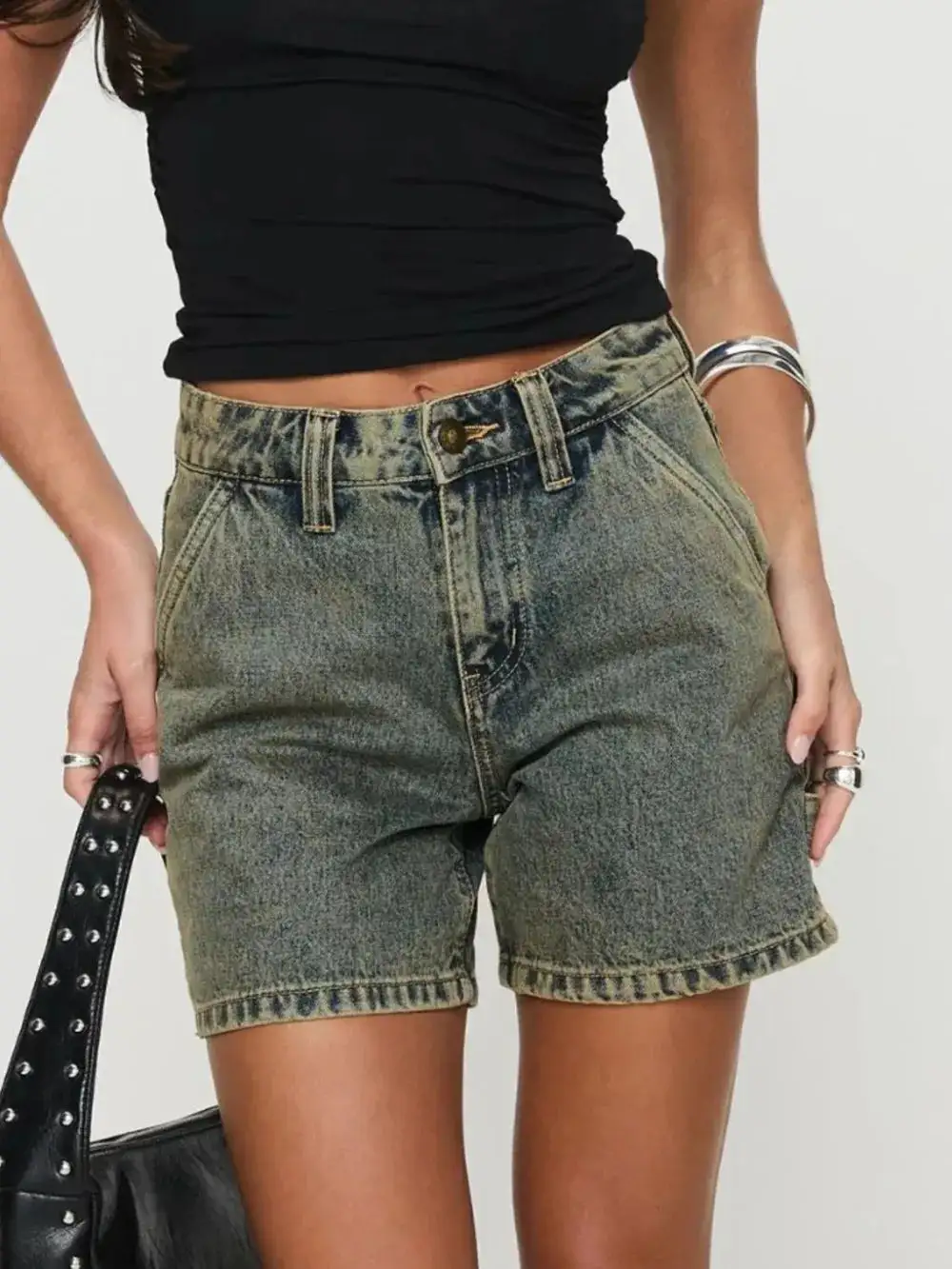 Washed High-Rise Denim Shorts
