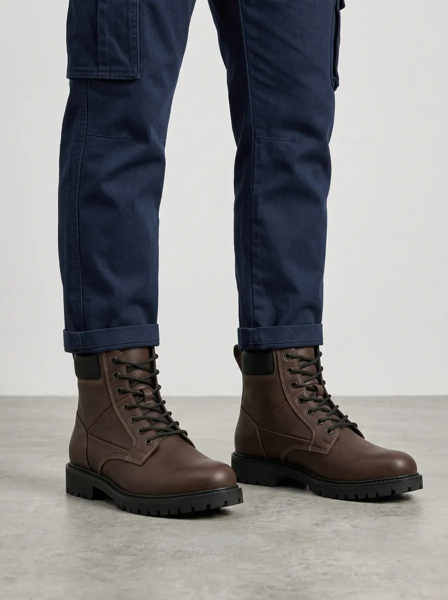 Unisex Modern Leather Tactical Print Work Boots